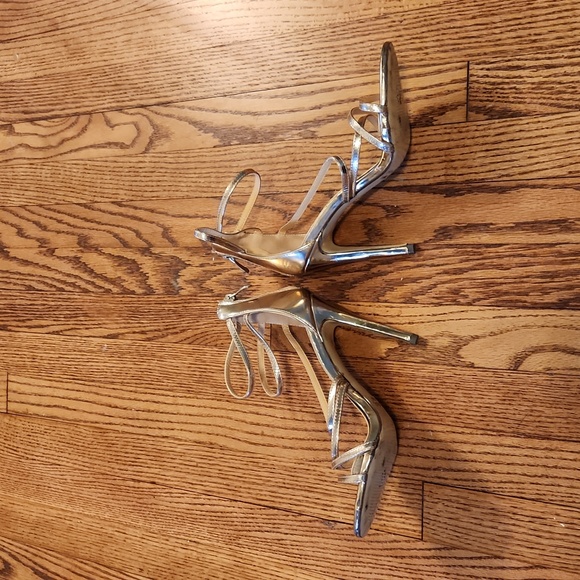 Rose Gold Strappy Stillo Heels Back Zipper - Picture 4 of 6